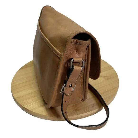 Vintage Coach 9790 City Bag Tan Leather Purse Shoulder Crossbody Brass Kiss Lock - Picture 4 of 13